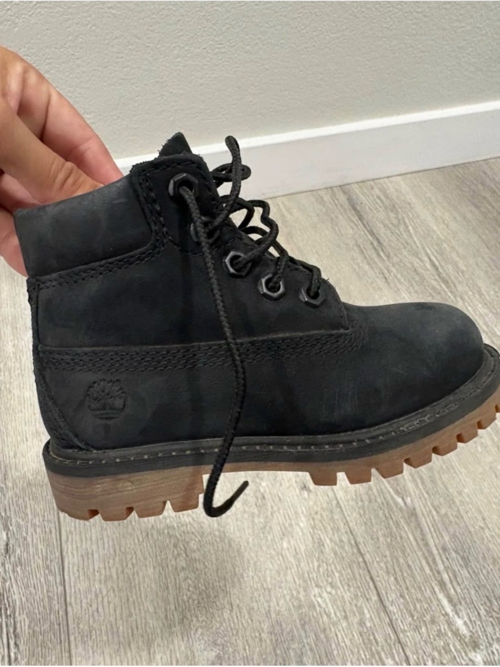 Timberland Black Nubuck Ankle Lace-Up Boot with Brown Lug Sole